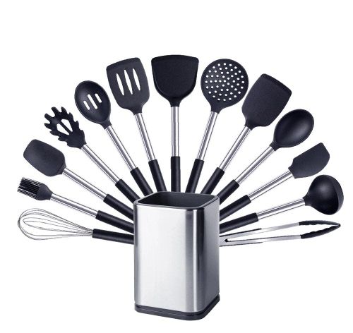 Anygleam Kitchen Utensils Non-stick Black/ Silver 13 Set Cooking Tool with Storage Box Accessories Heat Resistant Kitchenware