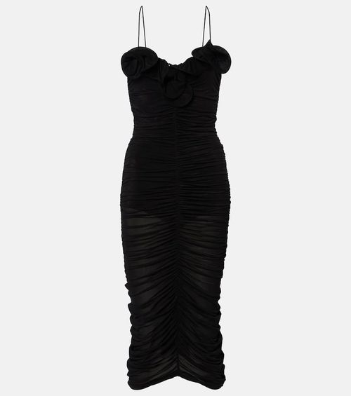 Ruffled ruched jersey midi dress