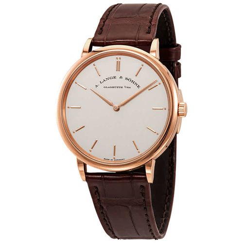 Saxonia 18kt Rose Gold Thin Manual Wind Silver Dial Brown Leather Mens Watch 211.032