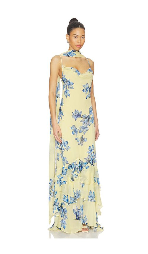 ROCOCO SAND Cowl Maxi Dress With Sash in Lemon,Blue. - XXS also in S, XS, M, L