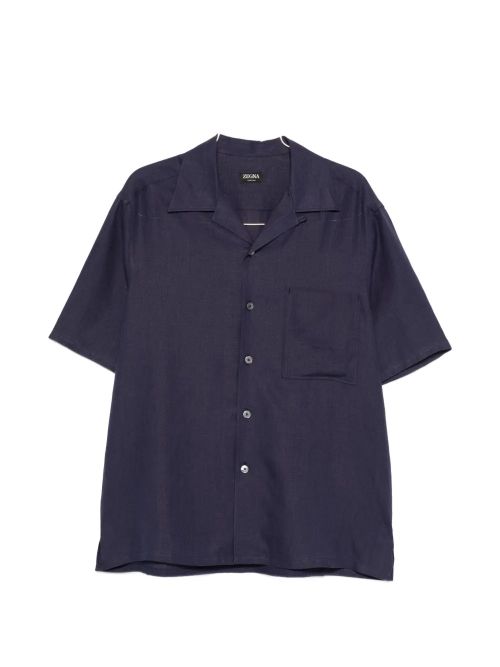 Regular Fit Linen Cuban Collar Shirt with Chest Pocket
