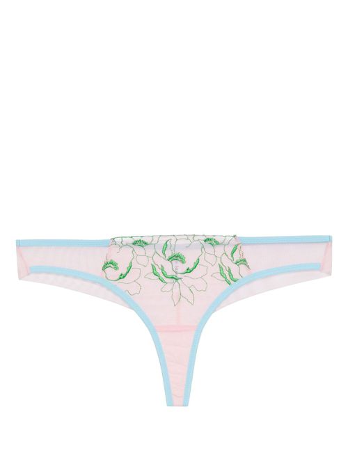 Floral-embroidered low-rise thong - Blue