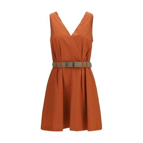 Pleated Cotton with Rope Belt Dress — Orange