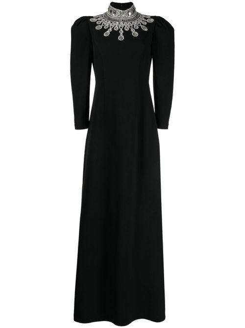 Crystal-embellished puff-sleeves dress - Black