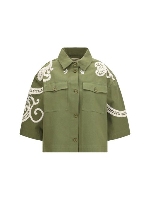 Lace-Embroidered Cotton Jacket — Green