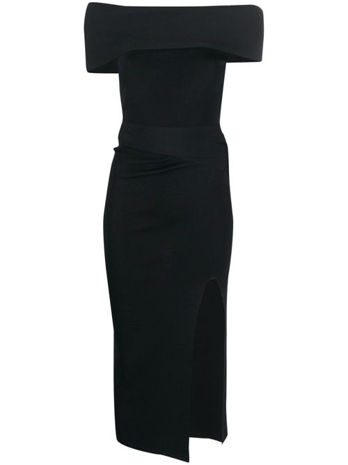 Off-shoulder ribbed knit dress - Black