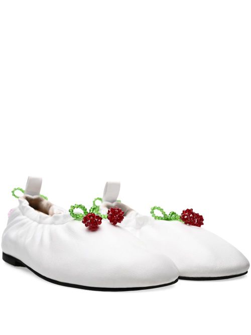 Bead-embellished ballet flats - White