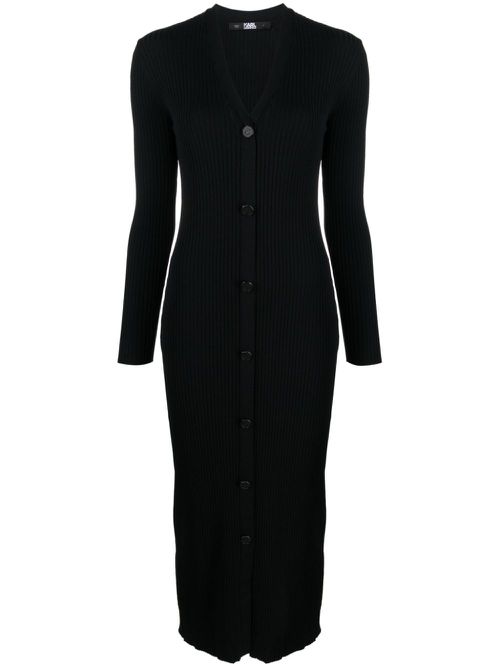 V-neck knitted midi dress - Black