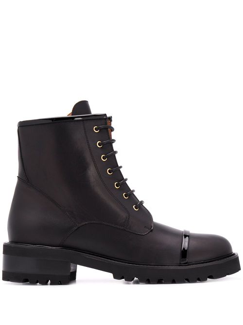 Chunky lace-up leather boots - Black