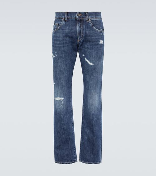 Distressed straight jeans