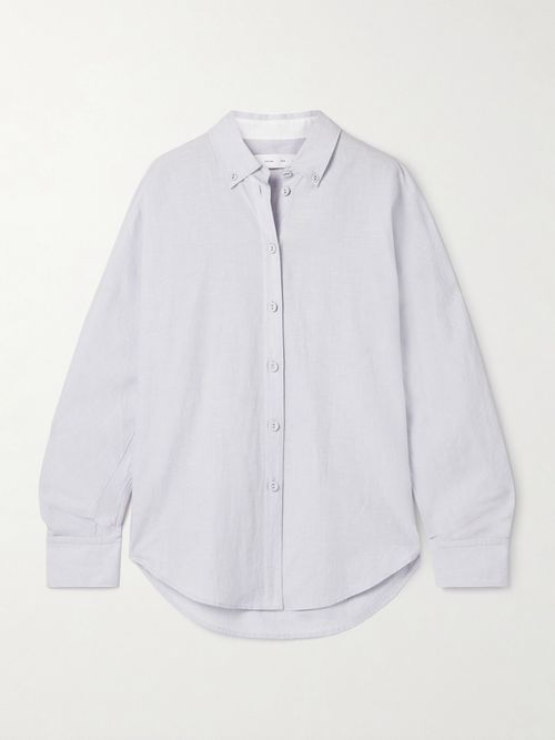 Caroline Striped Cotton And Linen-blend Oxford Shirt - Blue