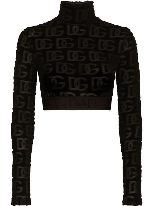 Logo-print roll-neck crop top - Black