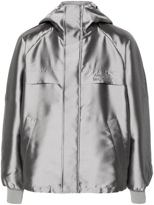 Logo-embroidered hooded jacket - Grey
