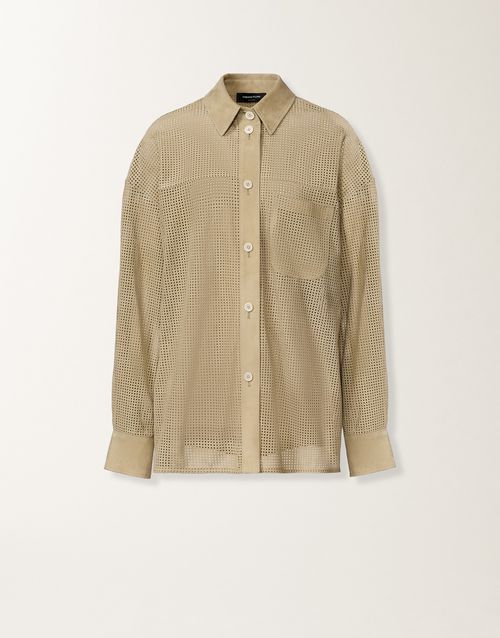 Shirt in perforated suede, khaki