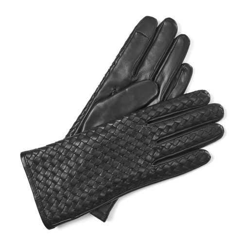 Women's Black Nappa Woven Leather Gloves