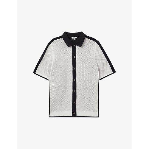 Mens Navy/optic Whit Misto Open-stitch Cotton-blend Shirt L