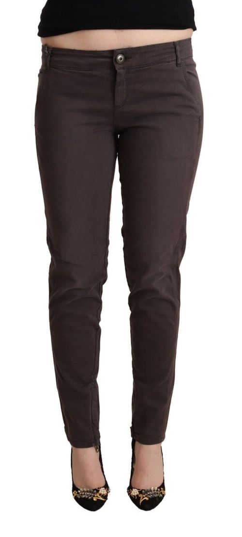 Low-Waist Slim-Fit Cotton Trousers — Brown
