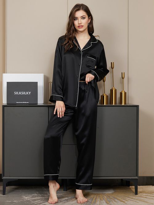 Pure Silk Long Sleeve Button Up Women's Pajamas Set