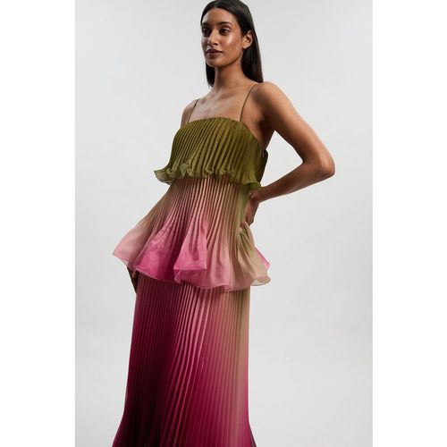 Karen Millen Womens Pleated Slub Organdie Peplum Woven Maxi Dress - Multicolour