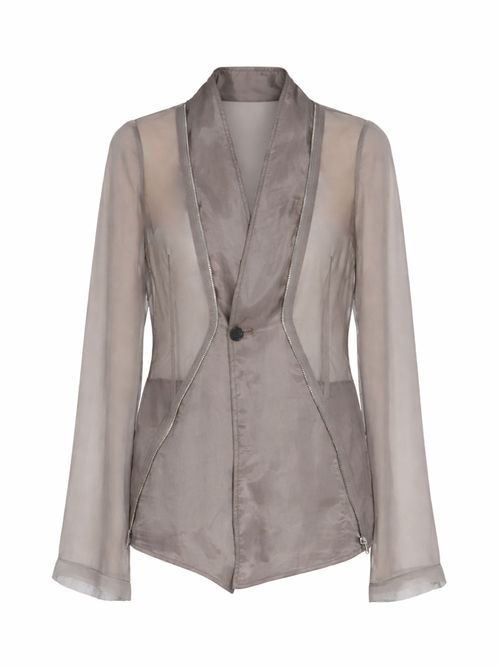 Long Sleeve Stag Jacket with V-Neck and Zipper Detail
