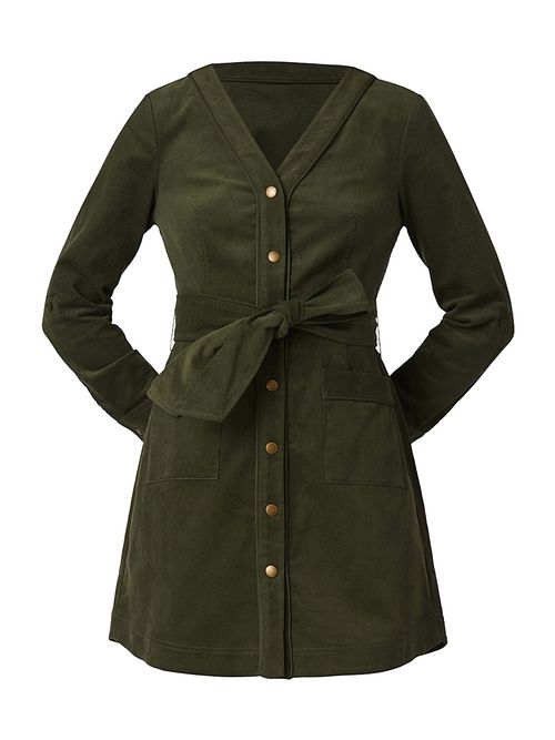 Women's Manon Cotton Corduroy Tie-Waist Shirtdress - Forest Green