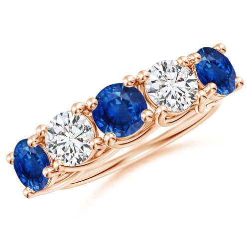 Angara 2.1 Carats Half Eternity Five Stone Sapphire and Diamond Wedding Band in 18K Rose Gold