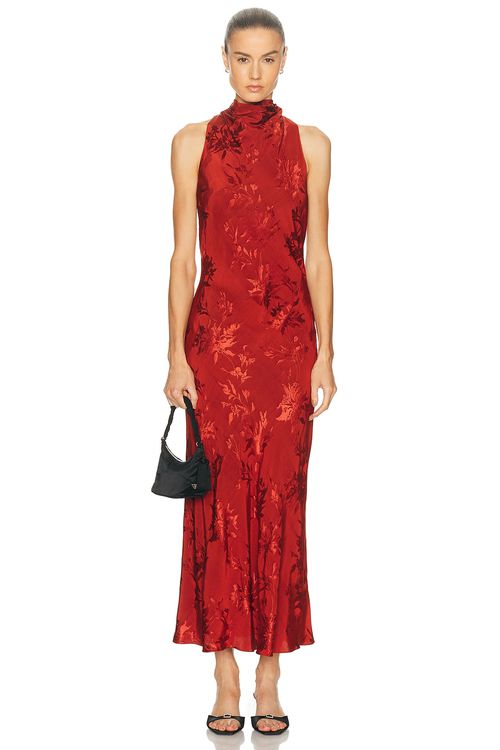 HEMANT AND NANDITA Cowl Midi Dress in Red