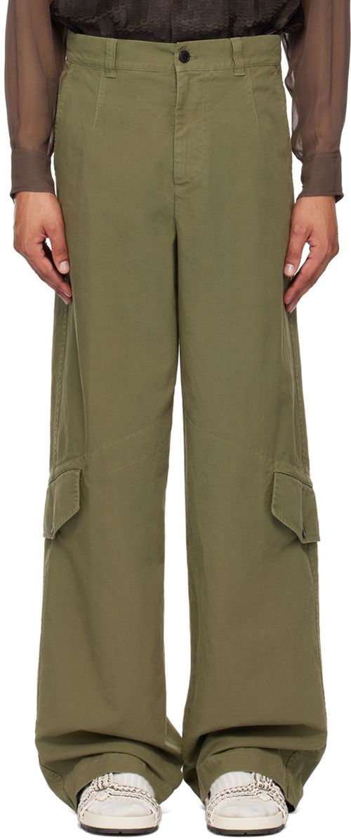 Dries Van Noten Khaki Loose-Fit Cargo pants