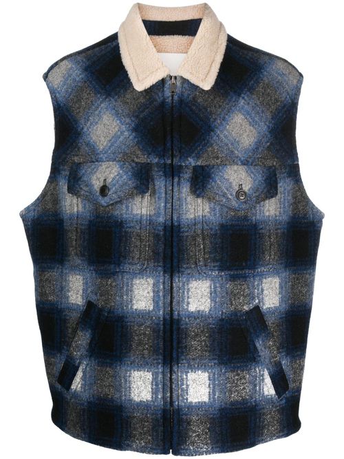 Plaid-check shearling gilet - Blue