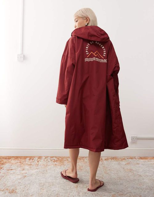 Adult waterproof changing robe in burgundy-Red