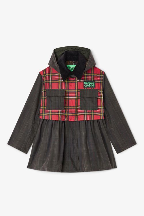 Green x Barbour Peplum Wax Jacket in Tartan