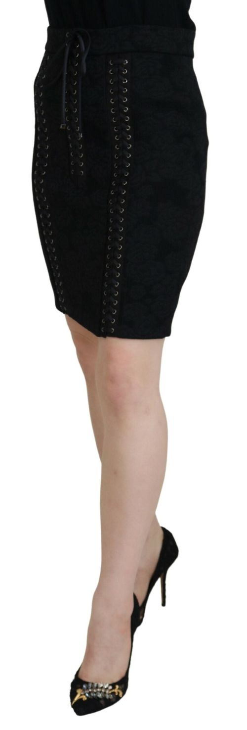 Lace-Up Pencil Skirt — Black