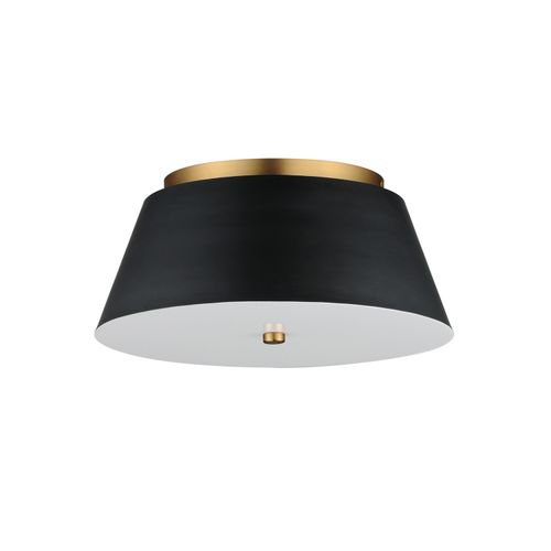 Miles 1-Light LED Flush Mount in Black with Natural Aged Bra
