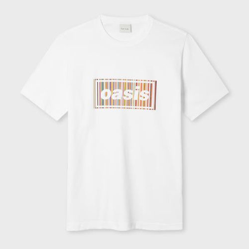 X Oasis - White 'Signature Stripe' Logo T-Shirt