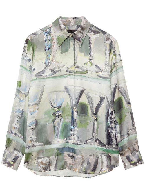 Painterly-print long-sleeve shirt - Green