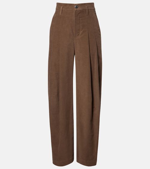 Pleated high-rise cotton wide-leg pants