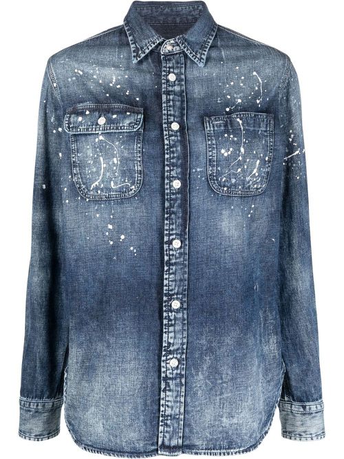 Paint-splatter denim shirt - Blue