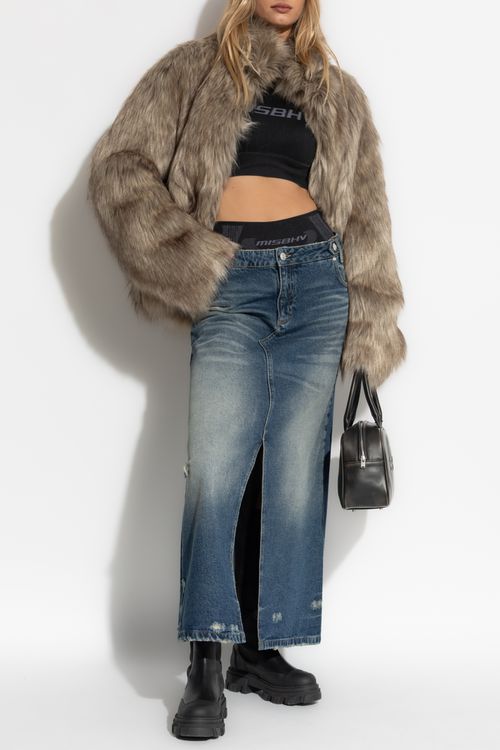 Short Faux Fur Coat, Women's, Beige