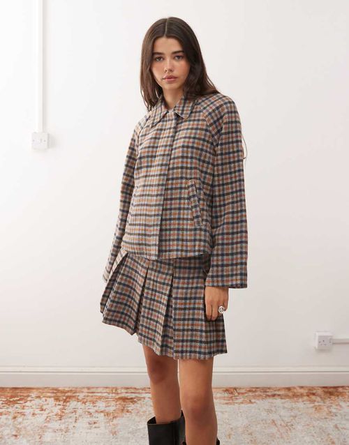 Boxy harrington jacket co-ord in check-Multi
