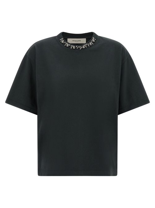 Crystal-Embellished Organic Cotton T-shirt — Black