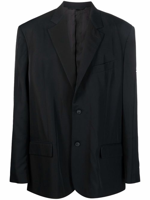 Logo-patch cotton blazer - Black