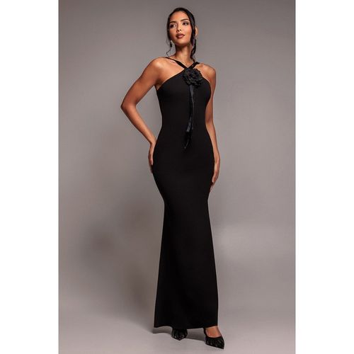 Goddiva Racer Neck Corsage Scuba Maxi - Black