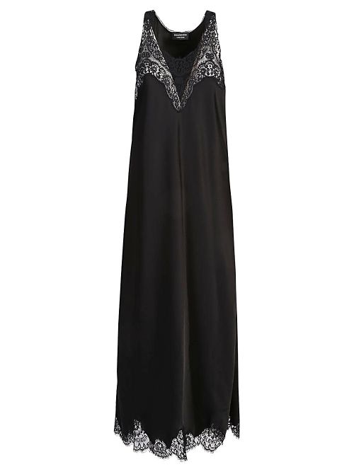 Lace-Trimmed Sleeveless Dress — Black