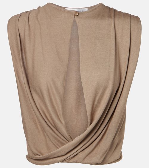 Esme cutout draped silk-blend crop top