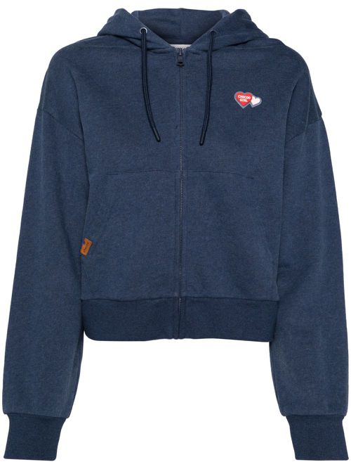 Heart appliqué cropped hoodie - Blue