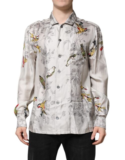 Silk Printed Button-Down Shirt — White