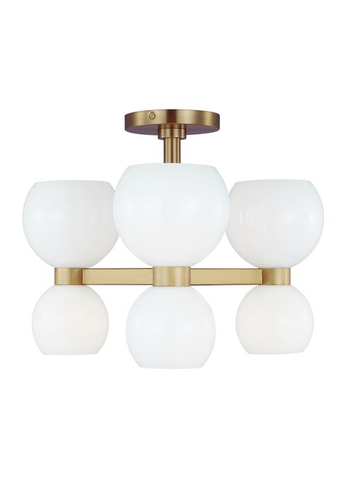 Visual Comfort Studio Londyn 6-Light Ceiling Light in Burnished Brass With Milk White Glass by Kate Spade New York