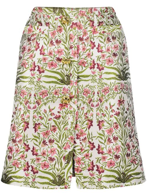 Floral-jacquard mini skirt - White