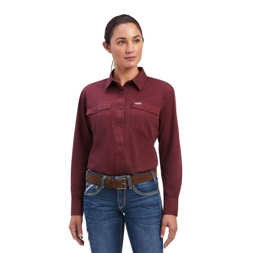 Women's Rebar Washed Twill Work Shirt Long Sleeve in Port Cotton Twill, Size Small, by Ariat