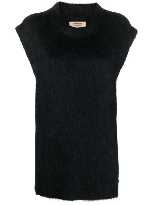 Brushed-effect knitted vest - Black
